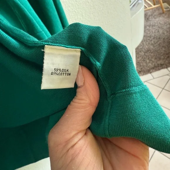 Kenneth Cole, silk blend, Green Open Front Cardigan Sweater, petite large. - Picture 4 of 6